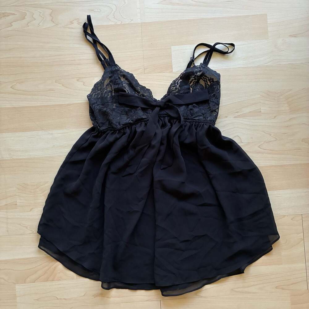 Morgan Taylor Intimates Black Lace and Chiffon Babydoll Chemise